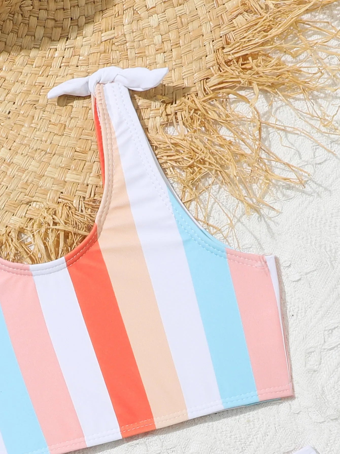 Girls' plaid print two-piece swimsuit briefs set with a bra top, made from polyester.