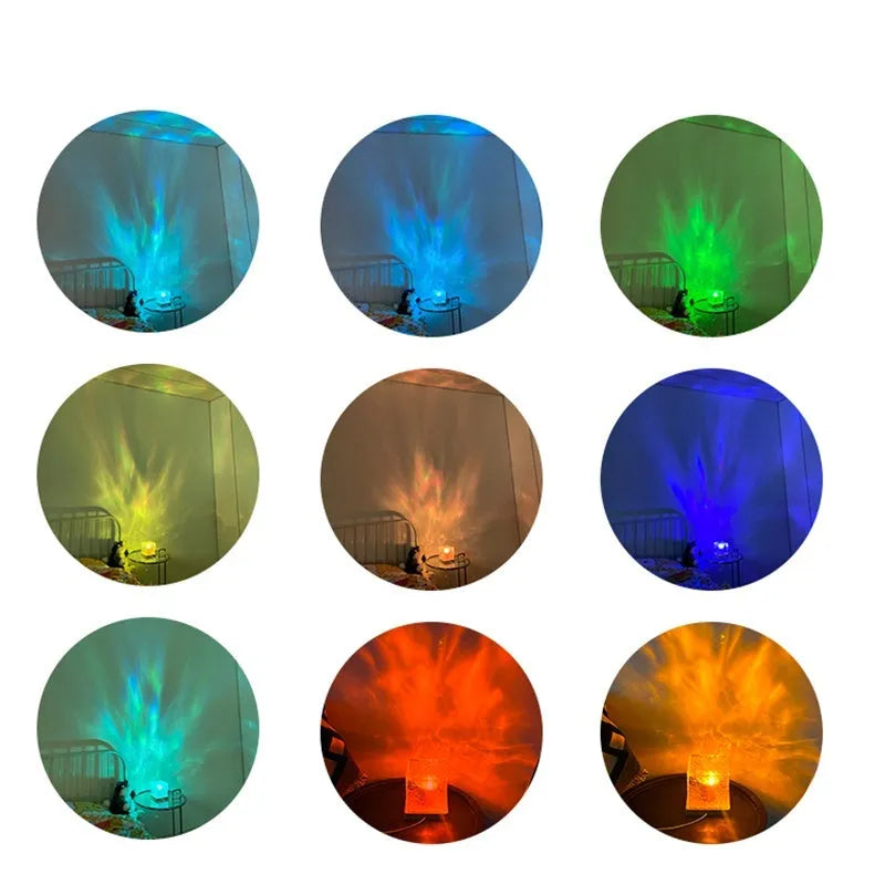 Remote control water ripple LED table lamp with USB cable and crystal projection element