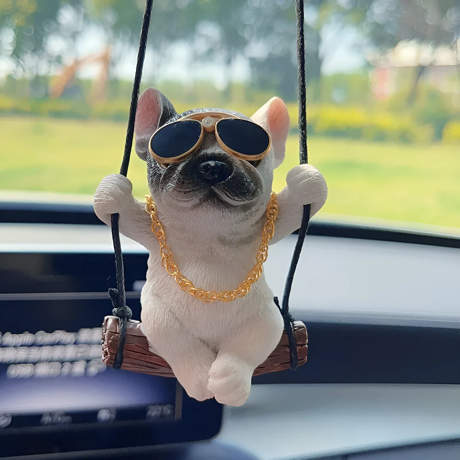 Resin bulldog car hanging ornament for rearview mirror decoration in cartoon style