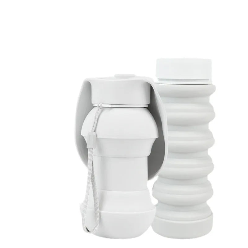 Collapsible silicone pet drinking cup folded and unfolded showing portable design