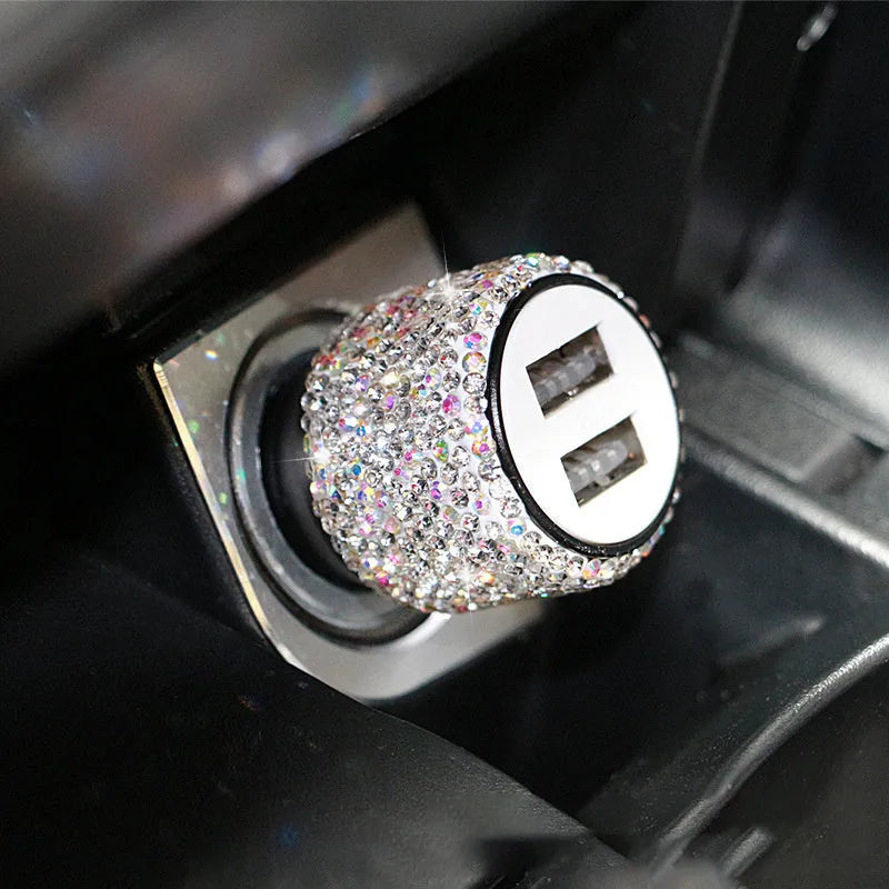 Diamond crystal decorative car charger for 12V/24V cigarette lighter socket with USB port