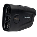 Golf laser rangefinder with 750 yard range showing LCD display with distance measurement