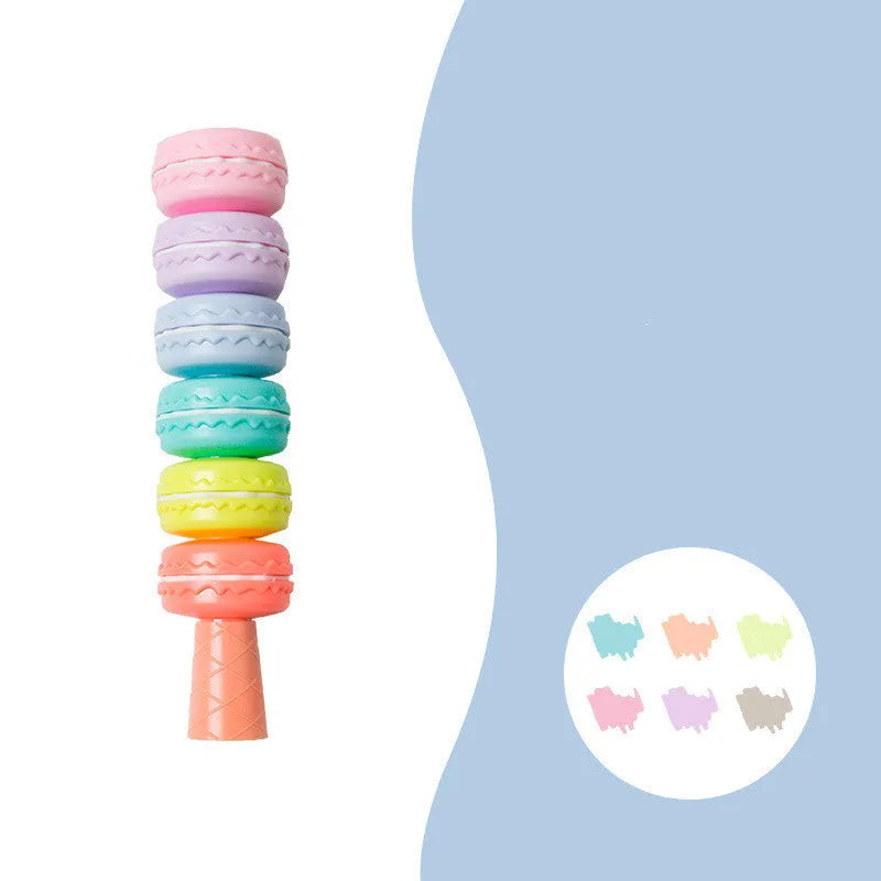 6 novelty cookie highlighter pens in macaron colours with fluorescent ink, detachable design, 178mm length