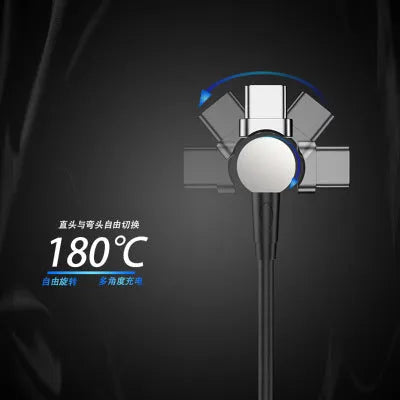 Rotating magnetic three-in-one charging cable with Android Apple Type C heads in 1m length black and red colour options