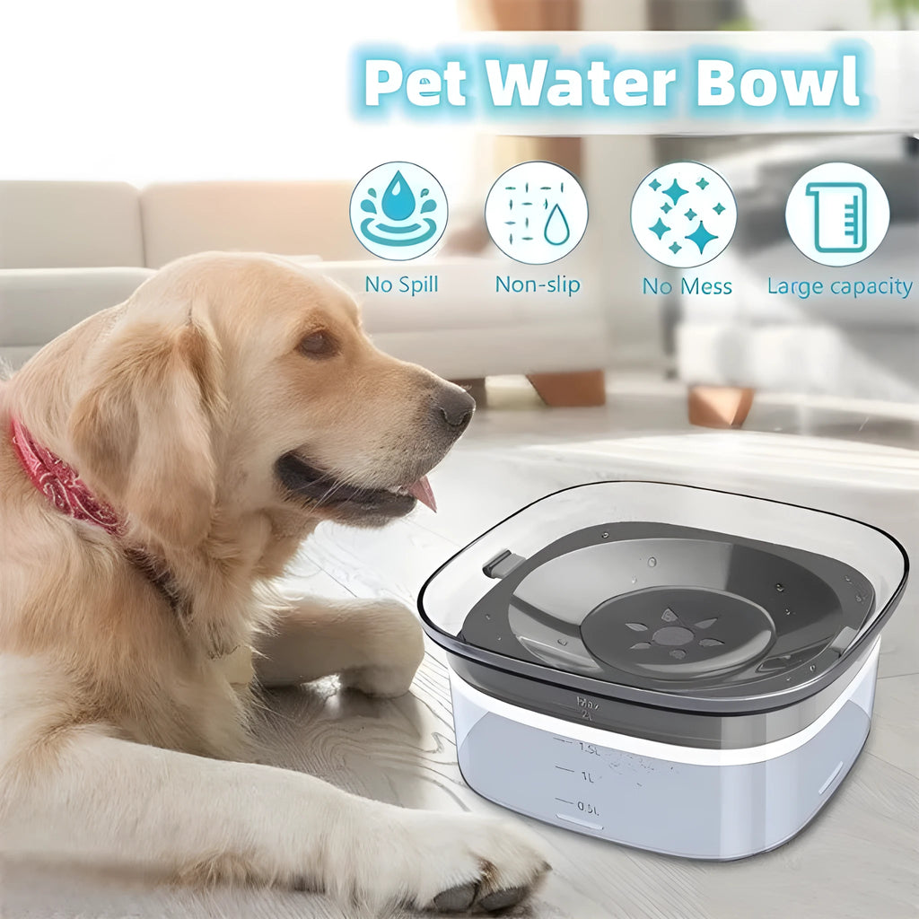 Transparent 70oz anti-spill slow drinking dog water bowl with floating disk on non-slip base