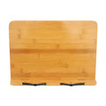 Solid wood bamboo hollow reading frame in glossy white or natural finish, sizes S M L, holding a copybook on a desk.