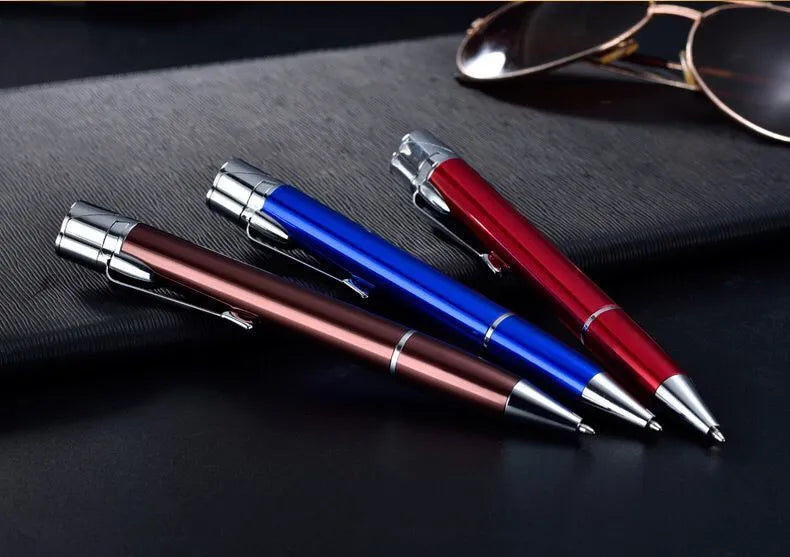 Metal windproof jet torch pen lighter in choice of colours, shown with key chain.