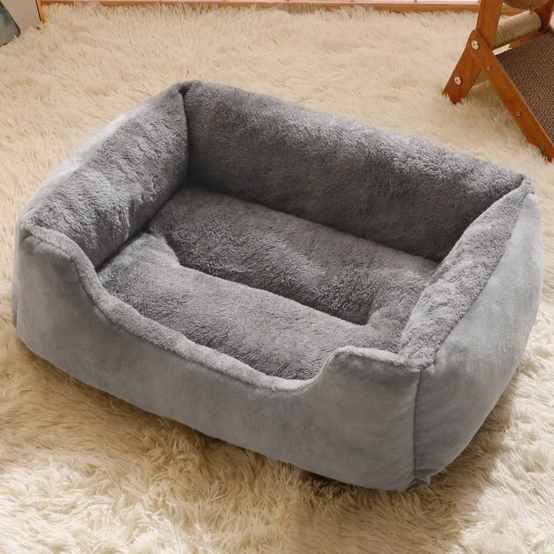 Soft grey short plush cat bed for a sleeping kitten
