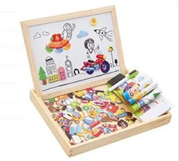 Wooden magnetic puzzle board with animal and zodiac theme pieces for children's educational play