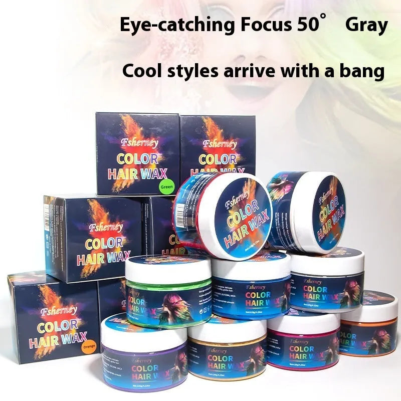 120g tub of hair styling clay for strong hold and temporary colour in nine different shades.