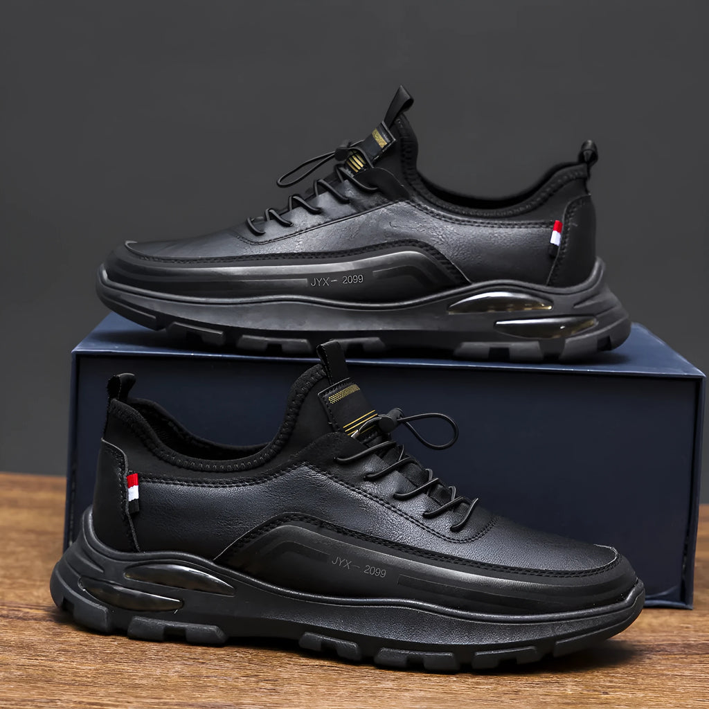 Men's black fleece-lined waterproof sneakers with padding and rubber soles