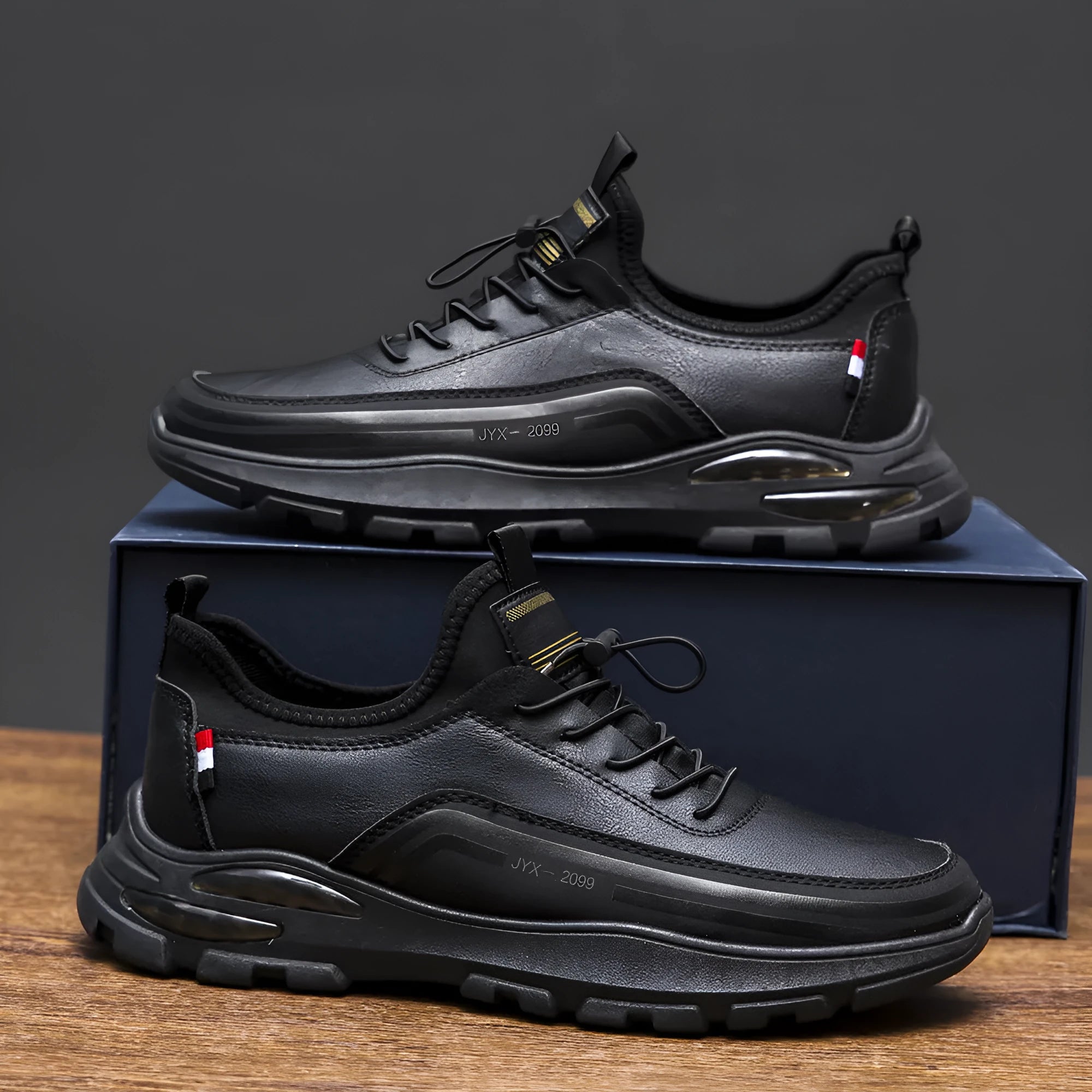 Men's black fleece-lined waterproof sneakers with padding and rubber soles
