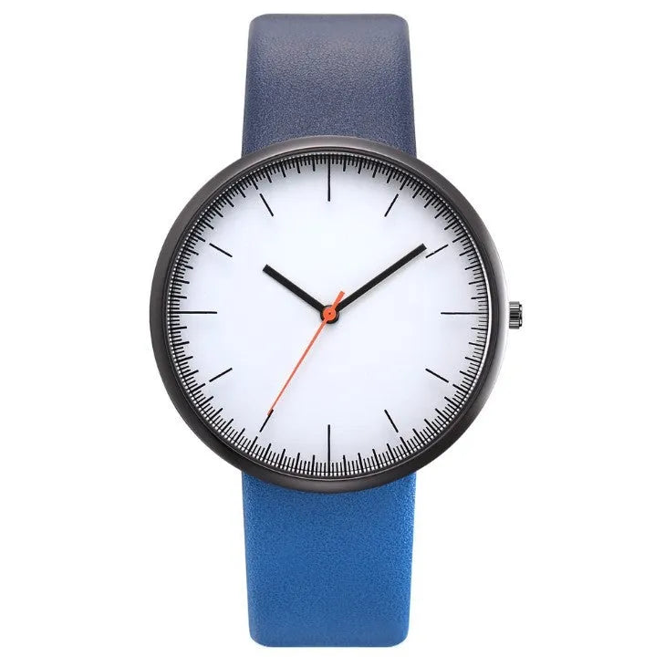 Women's grey contrast PU strap quartz watch with 40mm alloy case, pin buckle, and ordinary glass mirror