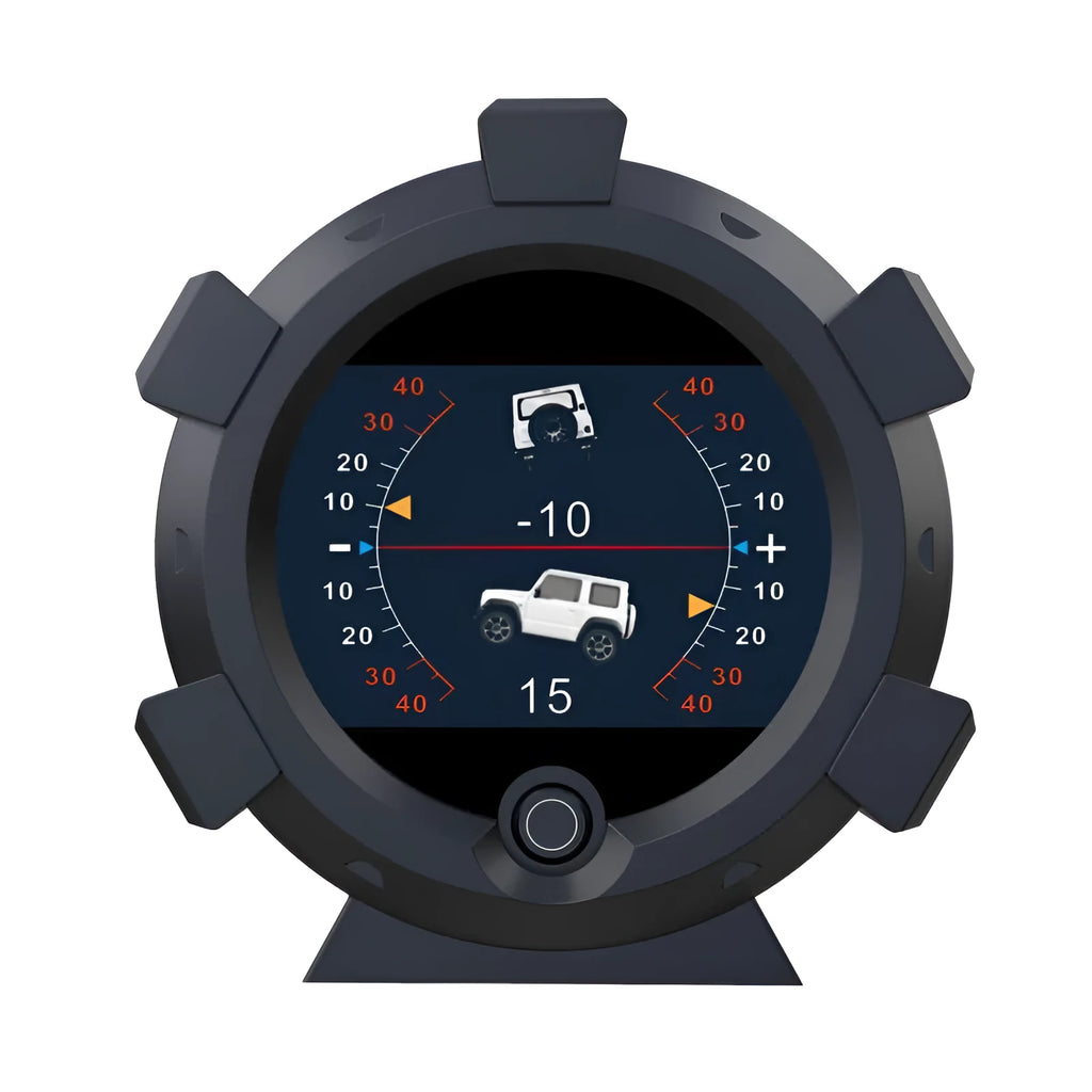 Car incline meter with altitude display showing slope angle, designed for off-road vehicle dashboard mounting OBD colour variant