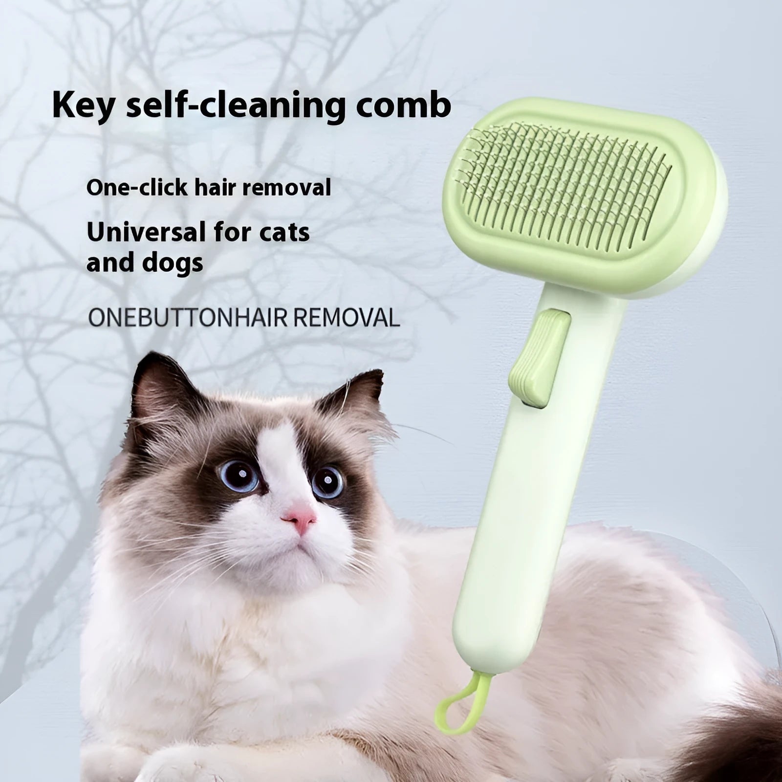 Large pet grooming comb with stainless steel blades and ABS handle in light green colour