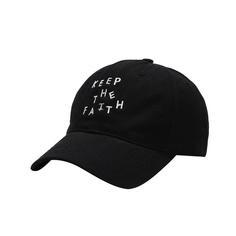 Men's beige cotton baseball cap with small black letter embroidery on front
