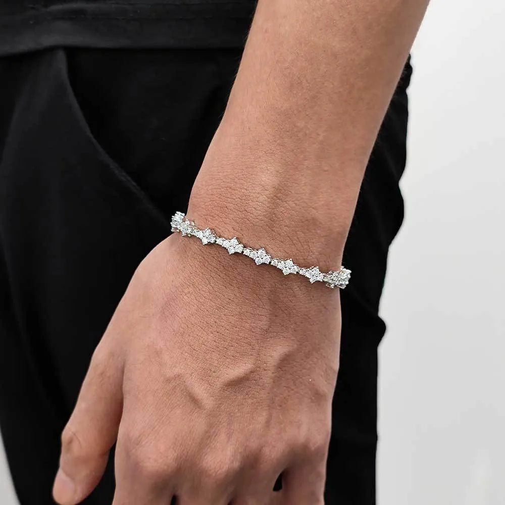 Spring fastener bracelet in copper with inlaid zircon, gold or platinum colour, 6.5mm width, hip hop unisex chain design