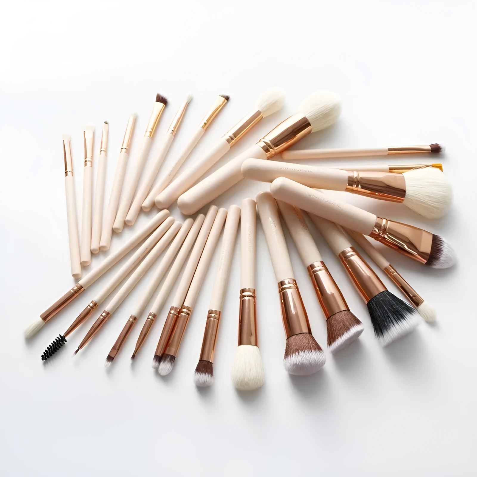 26 pink makeup brushes with wooden handles in PU storage bag