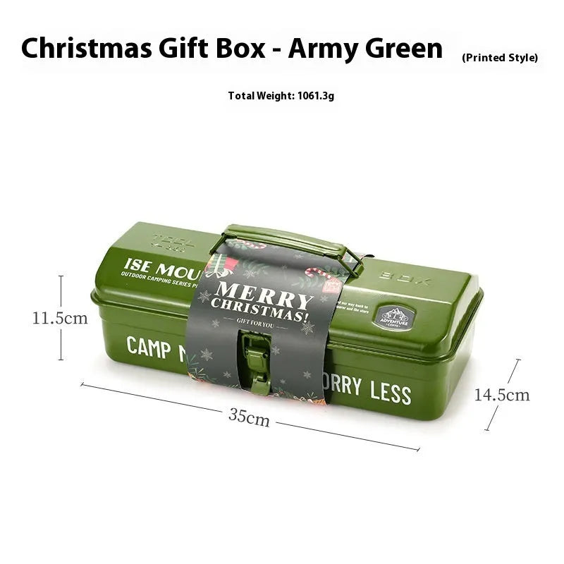 Outdoor camping toolbox with stickers, measuring 36x15x11cm, available in multiple colours with lining options