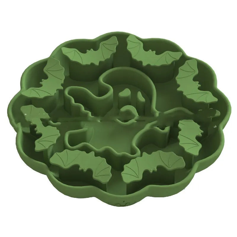 Silicone slow feeding dog bowl with anti-tumble base in Halloween orange colour