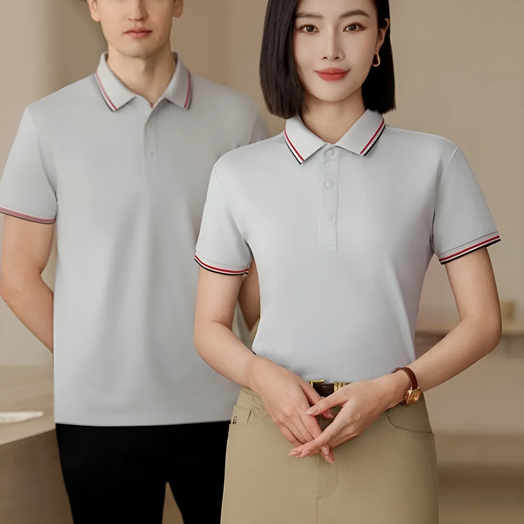 Men's solid colour cotton lapel t-shirt for summer workwear in straight cut