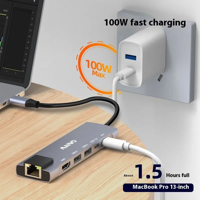 Aluminium alloy Steam Deck docking station with HDMI, ethernet, and USB ports.