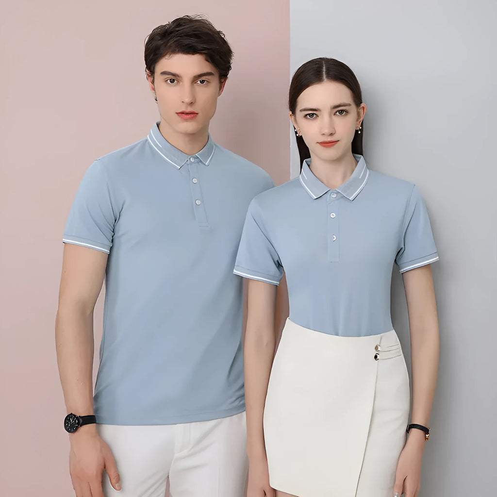 Mens slim fit short sleeve polo shirt with natural silk lapel in white 3307 colour