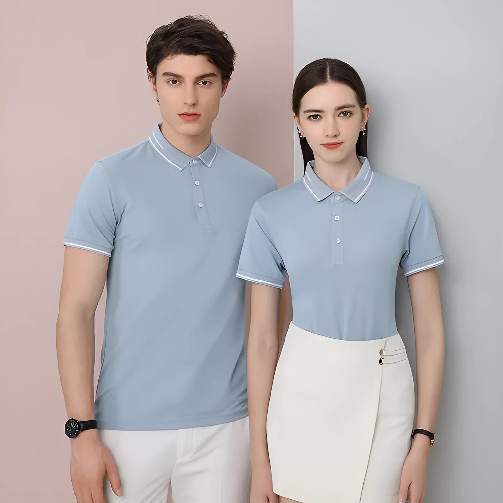 Mens slim fit short sleeve polo shirt with natural silk lapel in white 3307 colour
