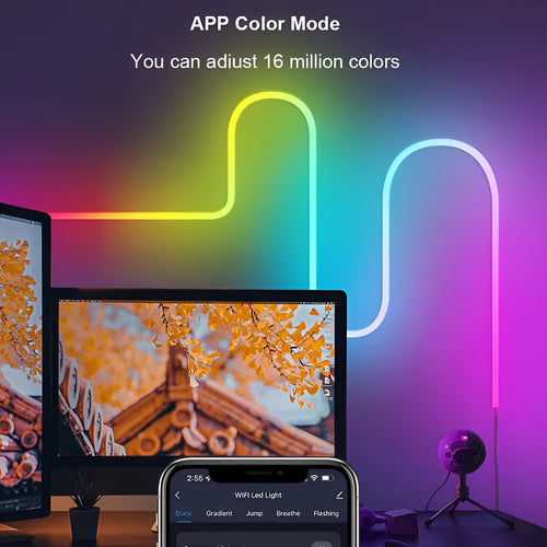 3 metre long RGB magic colour neon light strip with remote control for Bluetooth and Wi-Fi adjustment