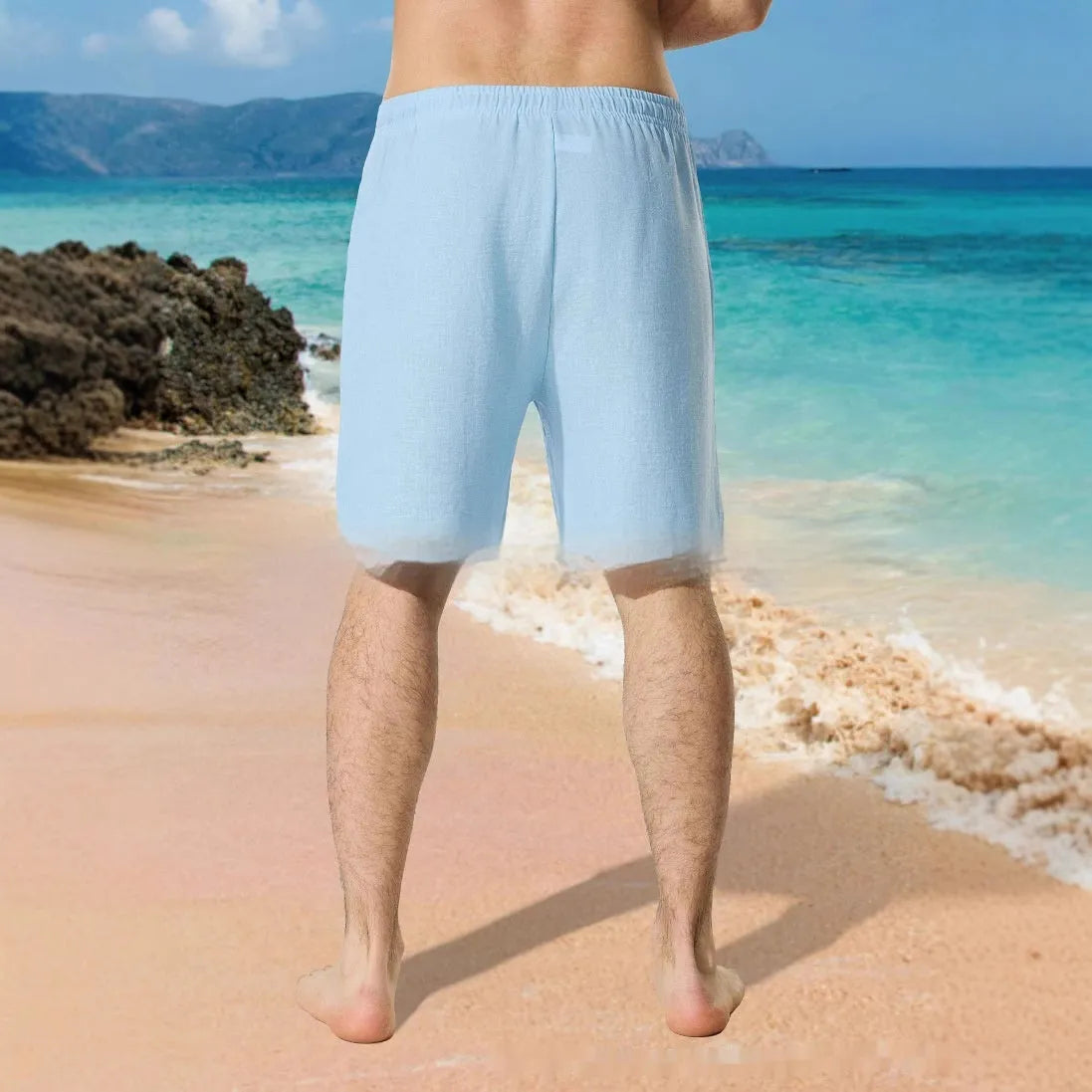 Men's colour-block casual shorts with drawstring waist in blue, khaki, dark grey, green, or yellow options