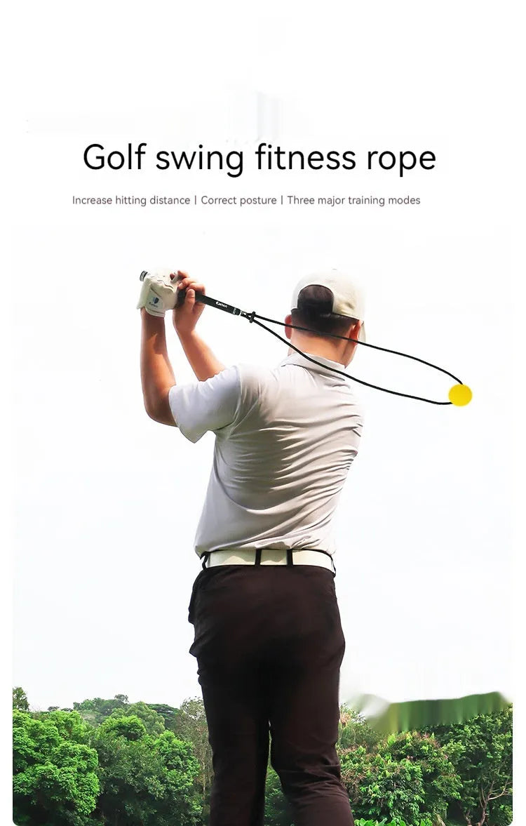 Black silicone elastic golf swing correction training rope approximately 2 metres long