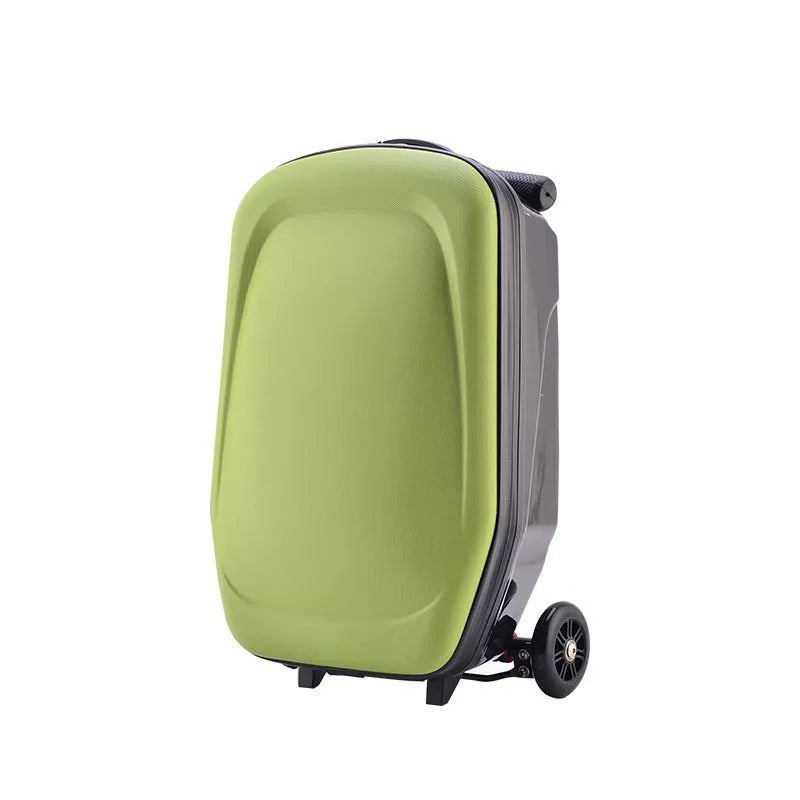 20-inch PC zippered travelling box with soft handle and one-way wheel in peach skin velvet, green colour