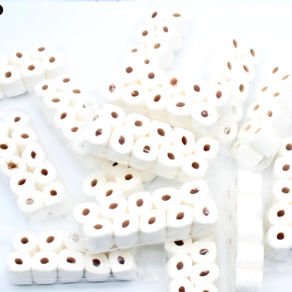 Simulated tissue roll paper model for children's pretend play measuring 30mm x 15mm x 80mm