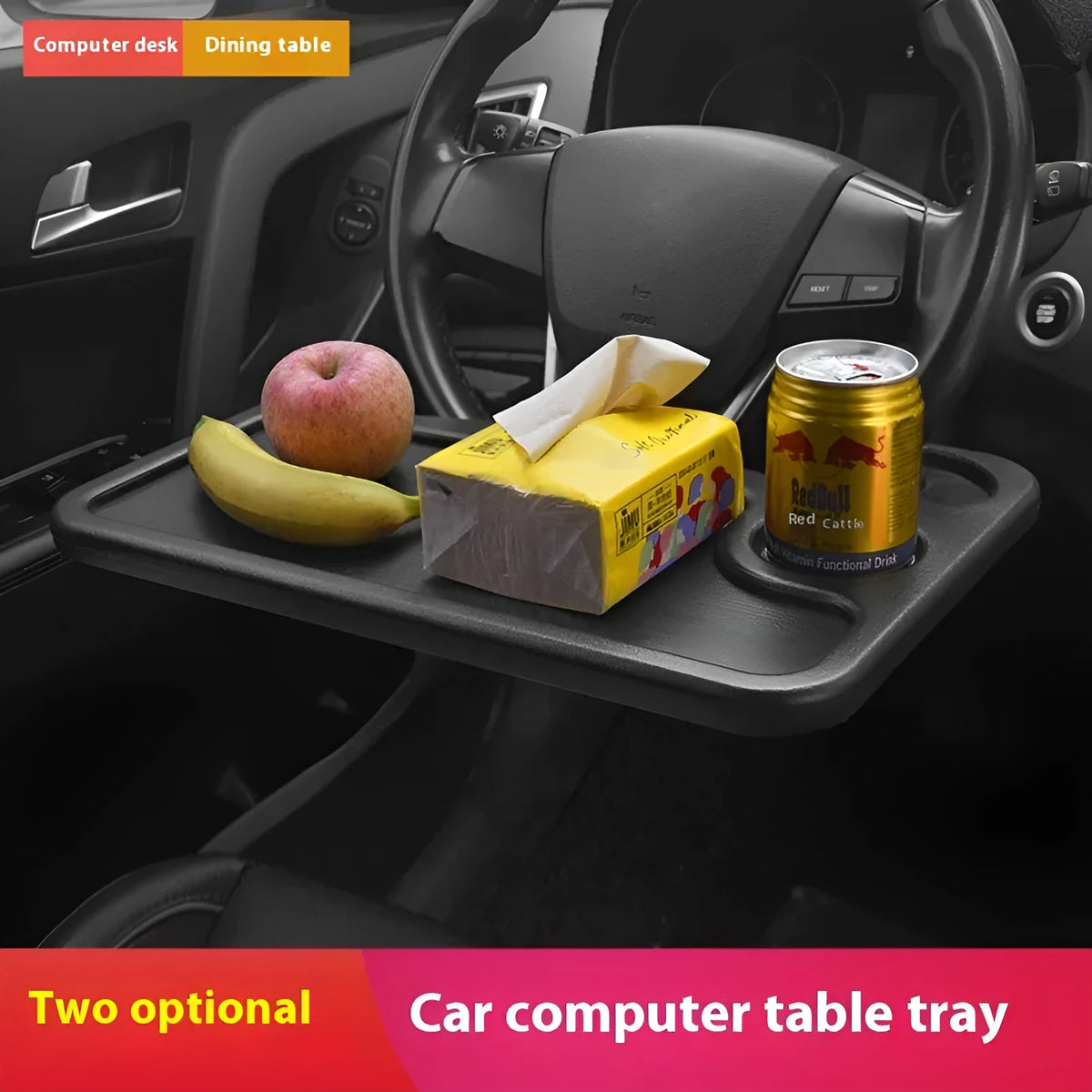 Large Black PP plastic steering wheel card tray used as a car computer desk or writing board