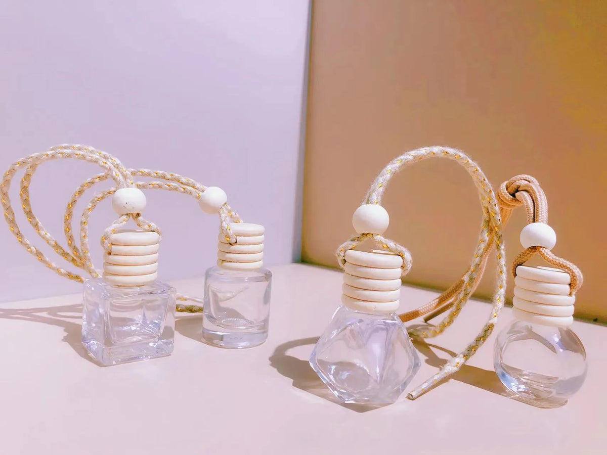 Glass car perfume pendant fragrance with refillable bottle in multiple pendant style options