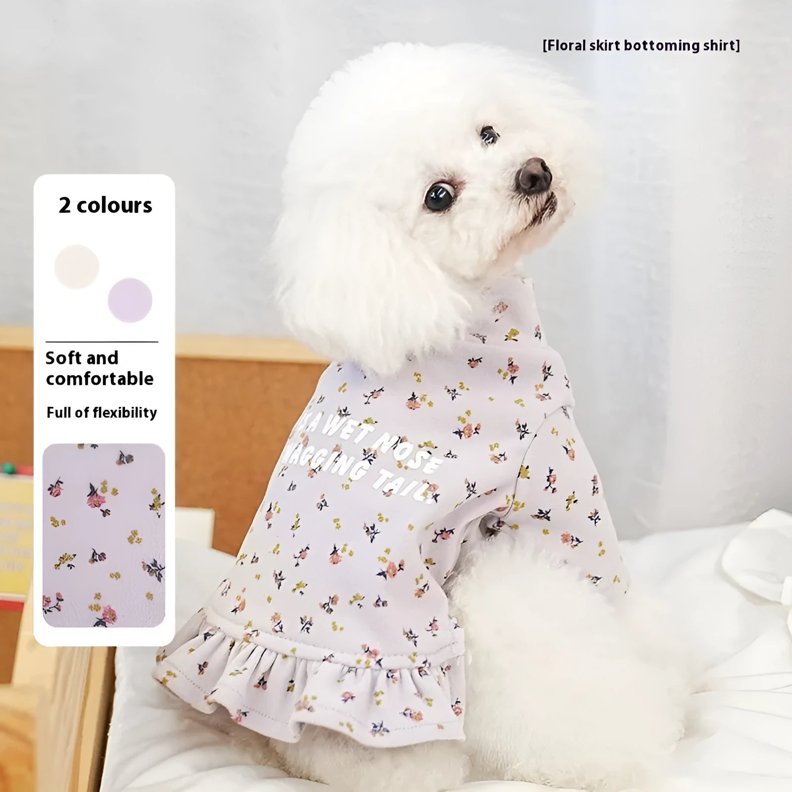 Light purple floral undershirt for small dog on teddy bichon breed