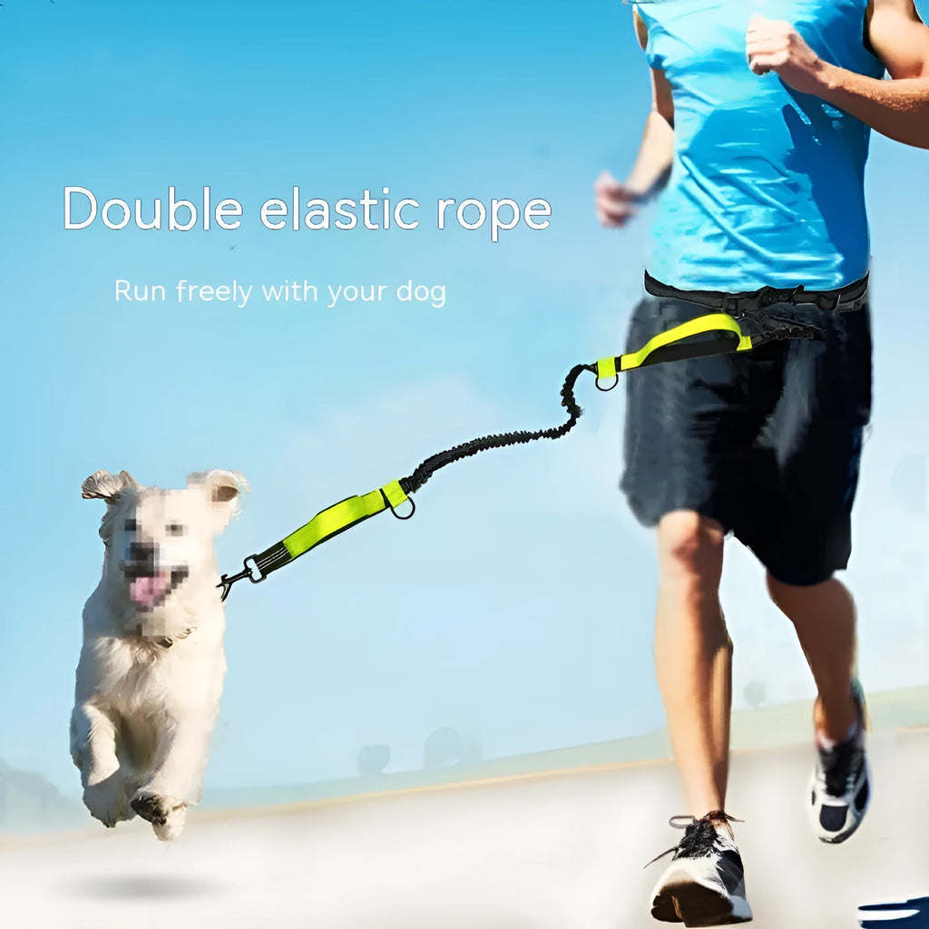 Polyester pet traction rope running belt with retractable leash in fluorescent green