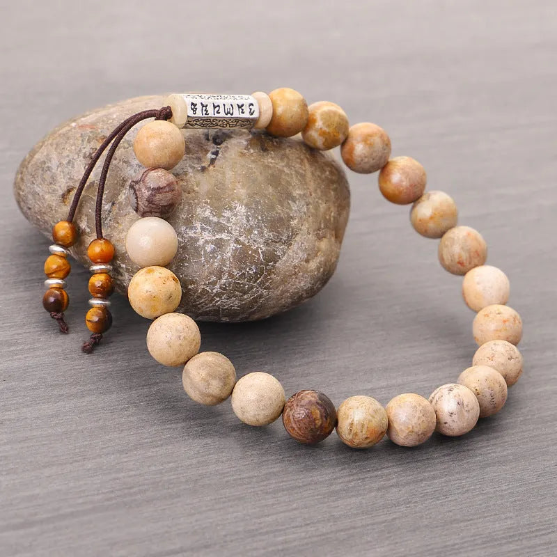 Wood colour handmade stone bead bracelet with European American retro styling
