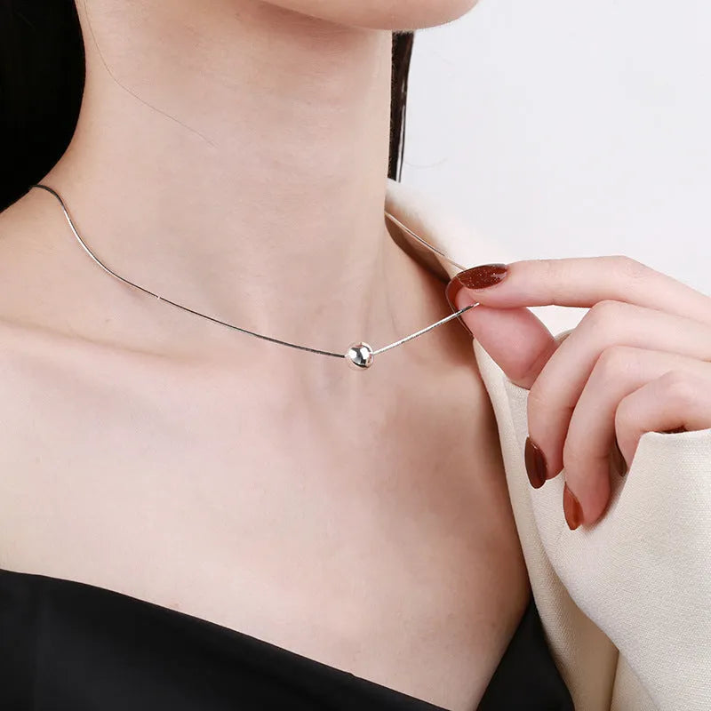 925 sterling silver clavicle chain necklace with small spherical pendant charms in round design