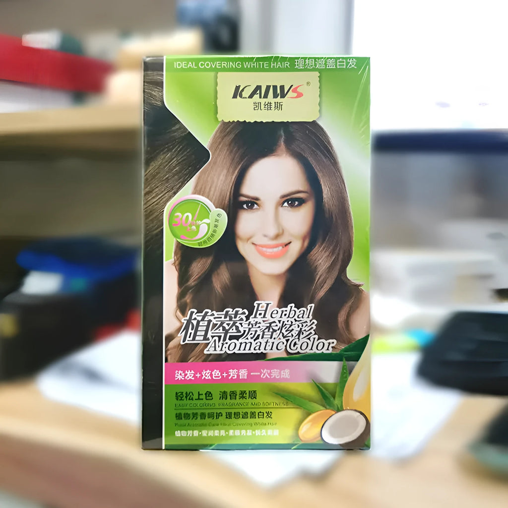 Twin pack tube of plant aromatic soft lustre hair colour cream in chestnut brown shade.