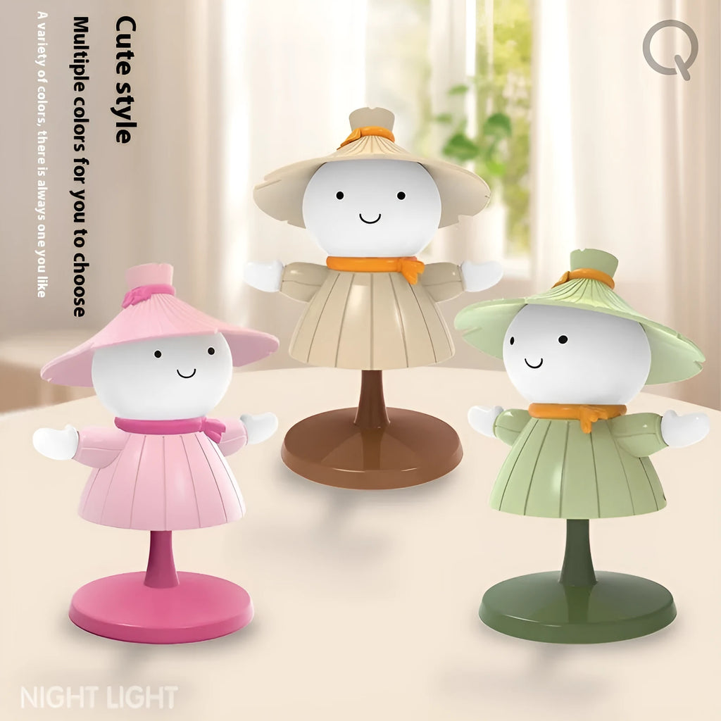 Dimmable rechargeable cartoon scarecrow small night lamp in three colours