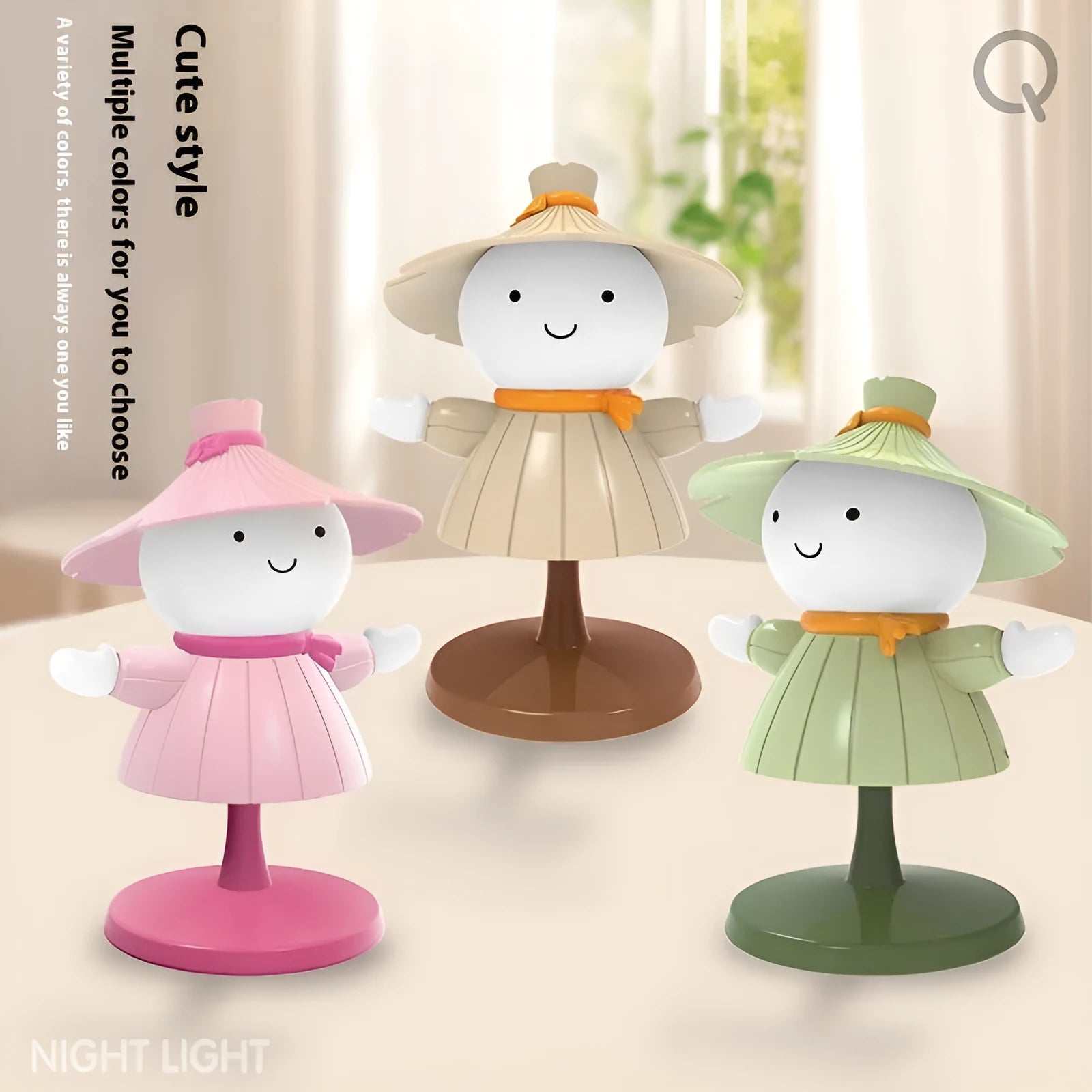 Dimmable rechargeable cartoon scarecrow small night lamp in three colours