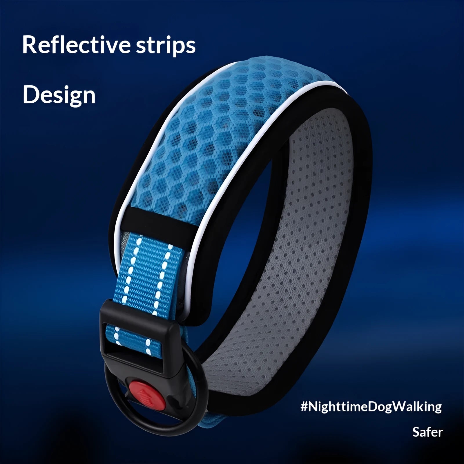 Acrylic dog collar with colour grid pattern in orange, blue and red, size adjustable for small and large breeds