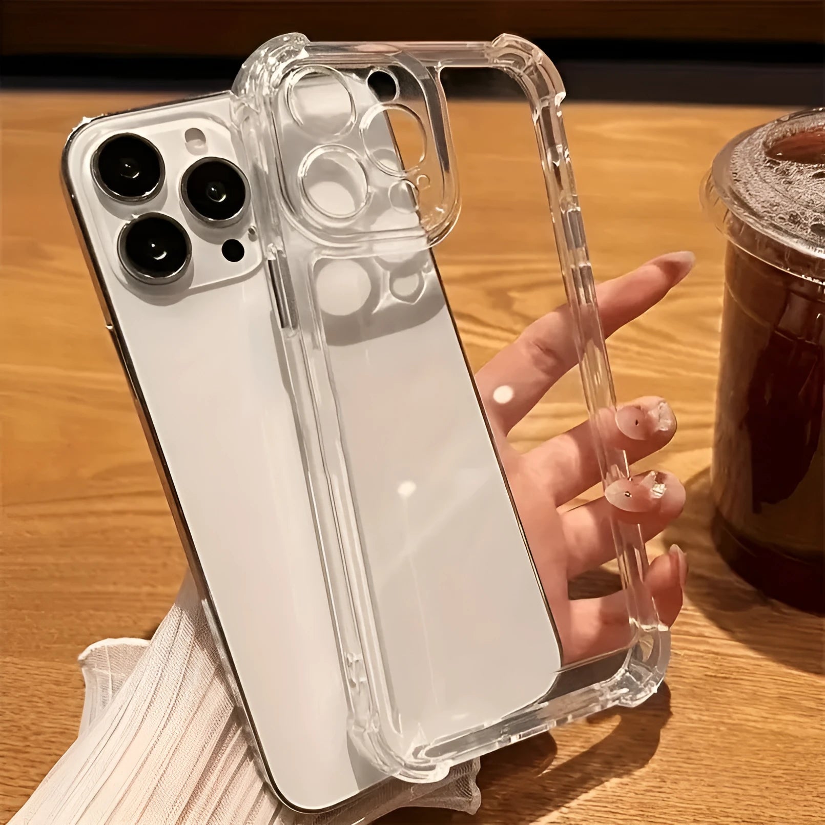 Transparent TPU mobile phone case with four-corner drop-resistant airbag for Apple iPhone