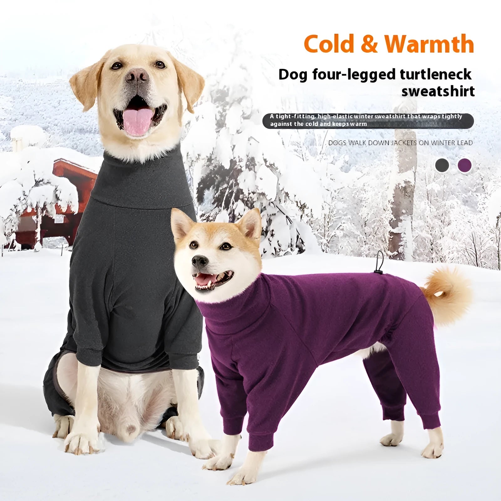 Polar fleece dog clothes with high collar in dark grey colour, showing four-legged design