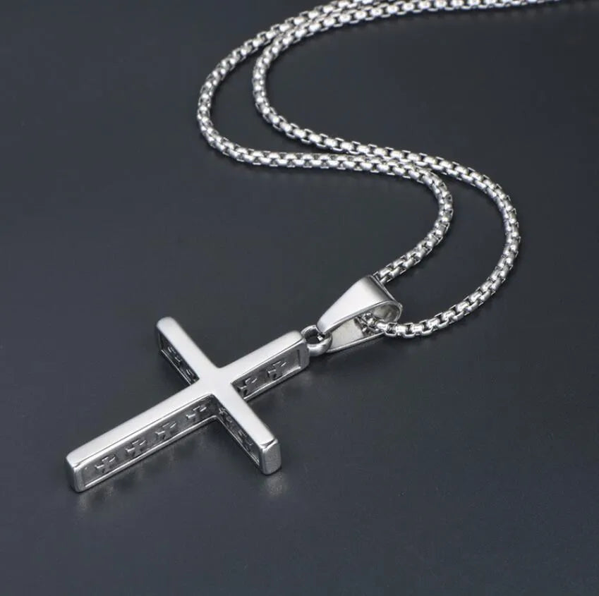 Titanium steel religious necklace with bowknot alloy pendant and pearl chain, adjustable 51-80cm, unisex