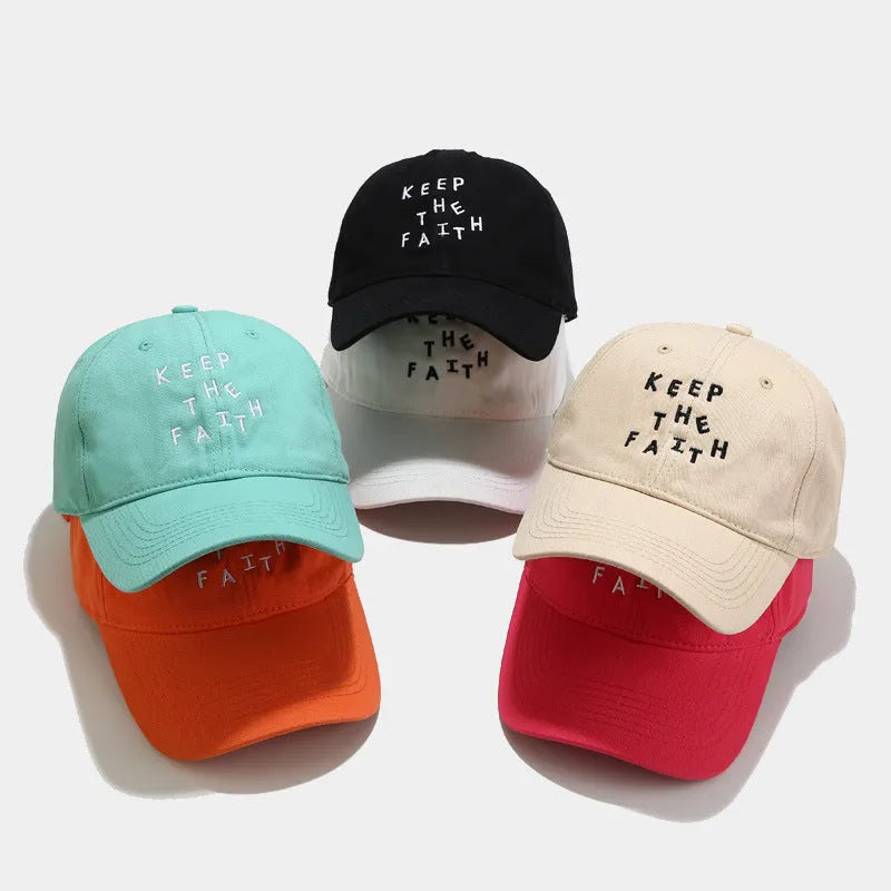 Men's beige cotton baseball cap with small black letter embroidery on front