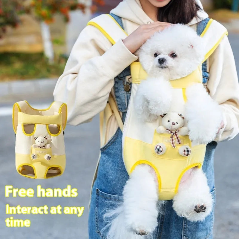 Portable cat carrier chest bag with cartoon animal pattern and adjustable shoulder strap