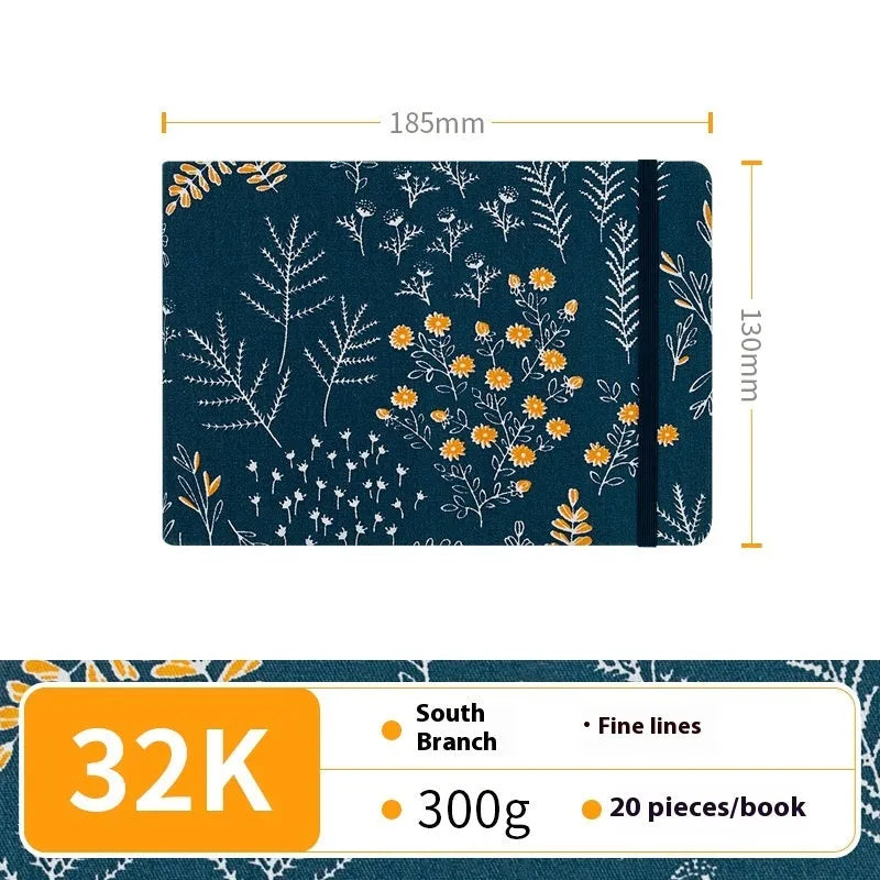 Feiluniao handmade fabric watercolour sketchbook with decorative cover, 185mm long.