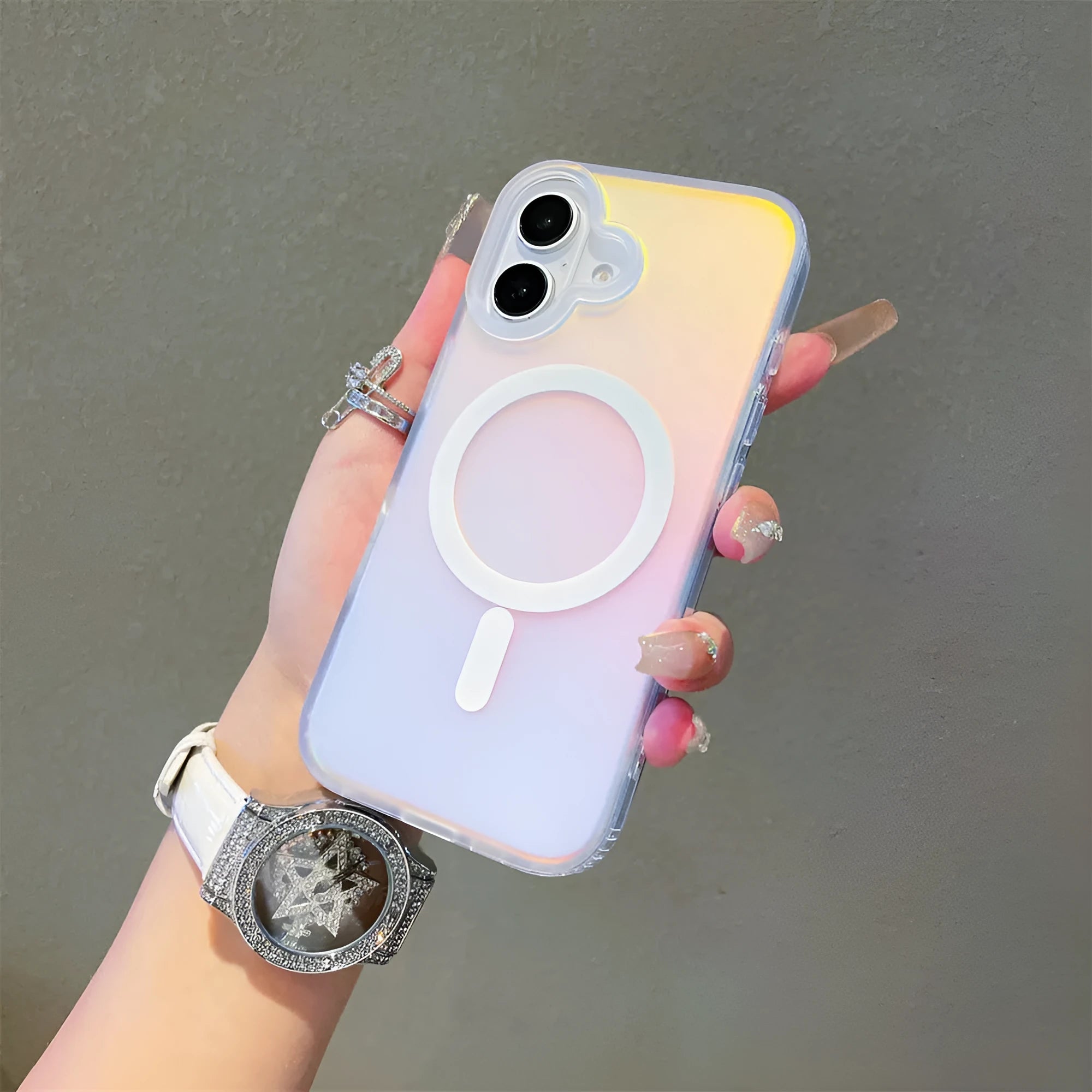 Laser gradient frosted magnetic phone case for iPhone 17 with TPU+PC construction